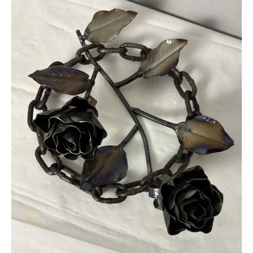 Handmade Welded Metal Rose Sculpture Welded Steel Flower Chain By R. Meuser